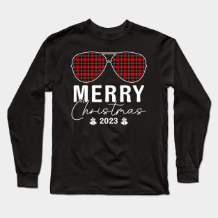 Sunglass Plaid Merry Christmas 2023 For Family Matching Long Sleeve T-Shirt